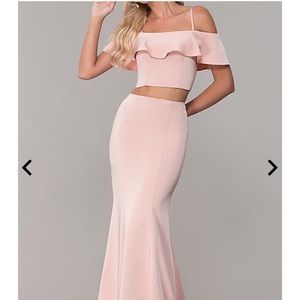 Long Two-Piece Ruffled Off-the-Shoulder Prom Dress